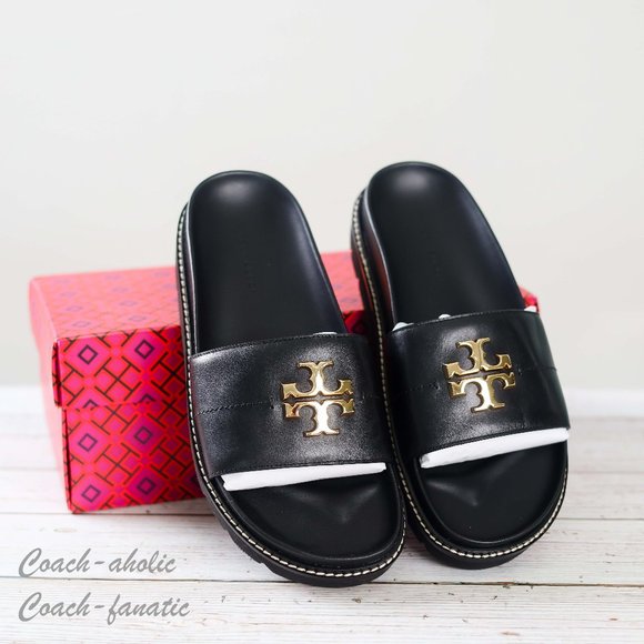 Tory Burch Shoes - NIB Tory Burch Everly Anatomic Lug Nappa Leather Slide Sandal Size 8 in Black